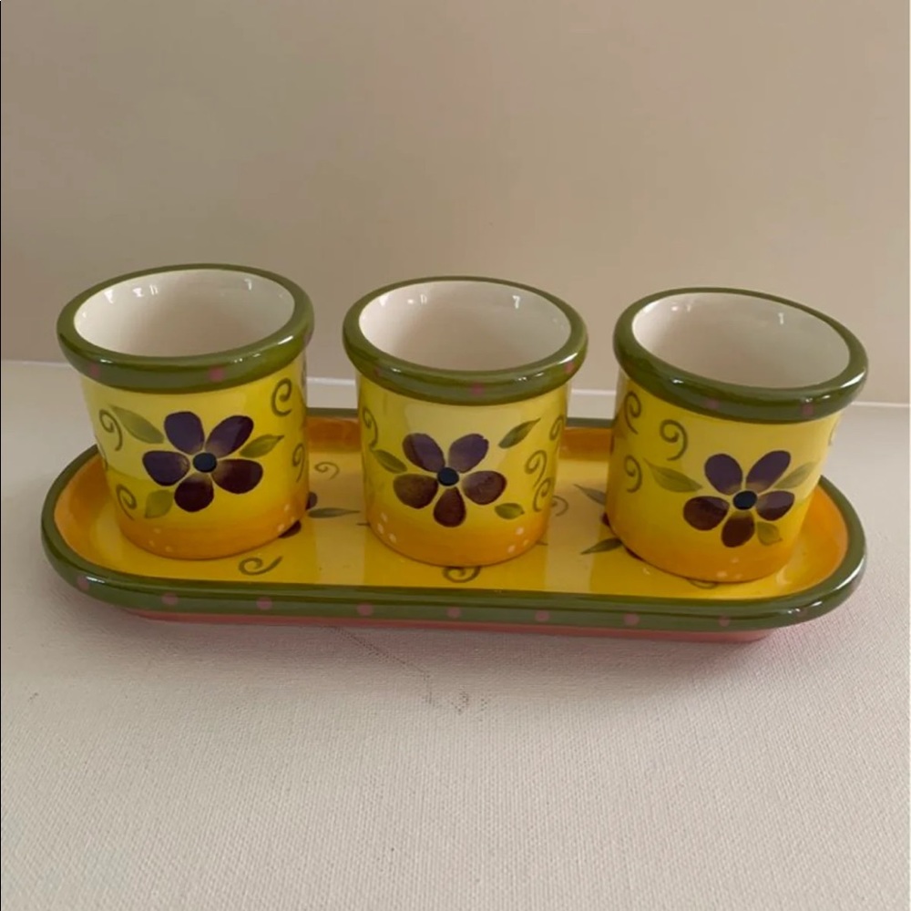 PartyLite Floral Summer Trio Candle Holders With Plate